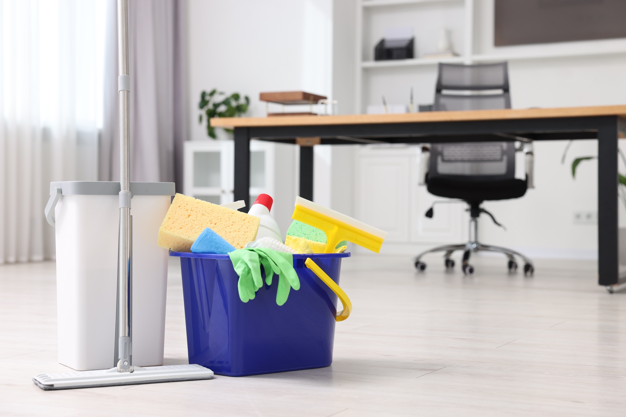 cleaning supplies placed in the office